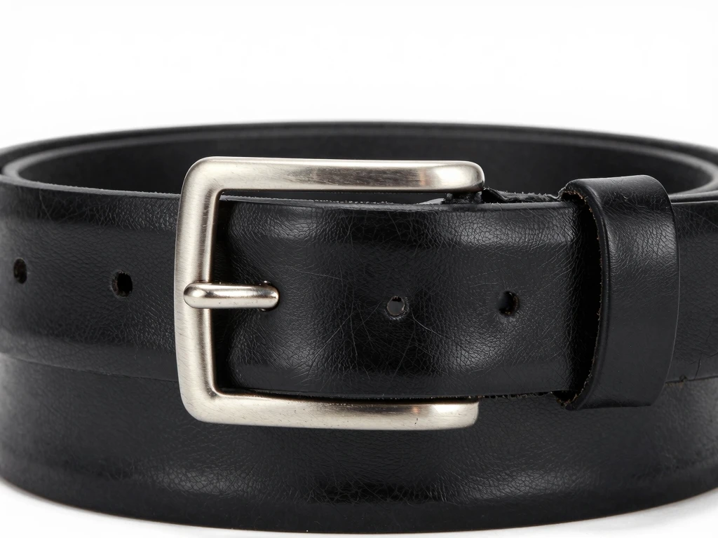 Classic black leather belt with silver buckle