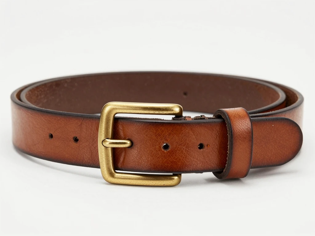 Cognac brown leather belt with brass buckle